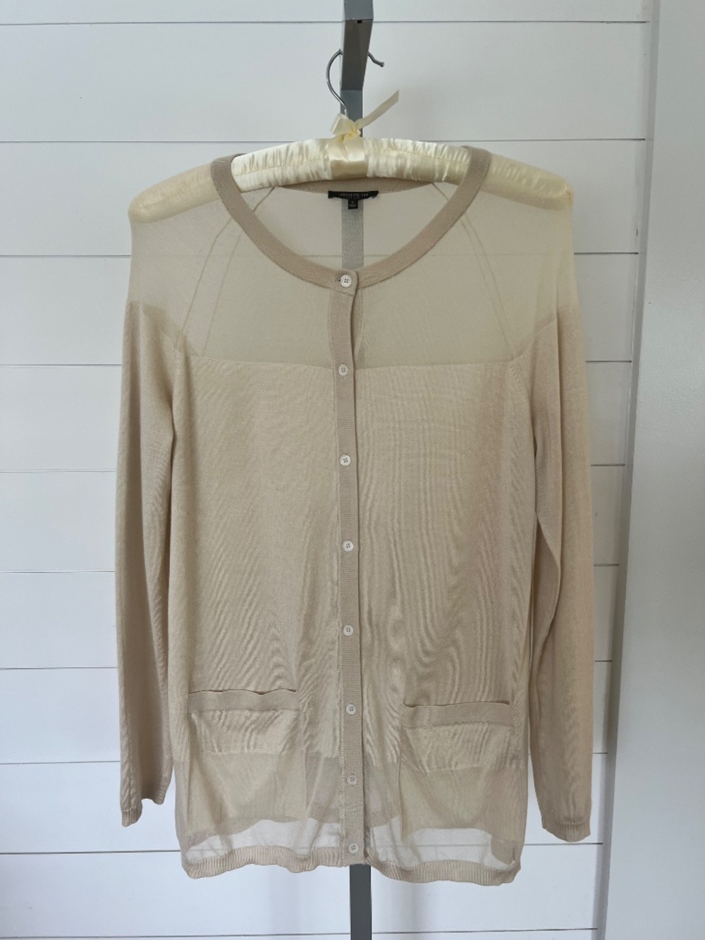 Lafayette 148 Silk Cashmere Cardigan – Lightweight Beige Button Front (L) - Picture 3 of 6